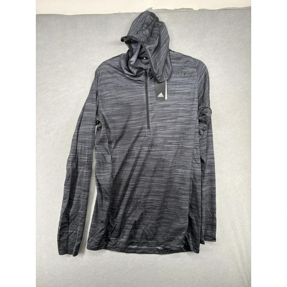 Adidas‎ Runners Mens Pullover Hooded 1/4 Zip Running Pullover Hoodie Gray XLT